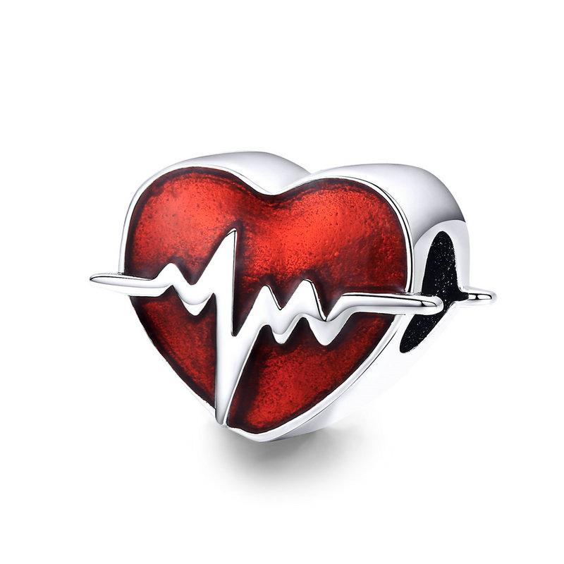 BAMOER New Arrival 100% 925 Silver Love Heart ECG & Red Enamel Beads Fit Charm Bracelets for Women Jewelry Gift SCC249