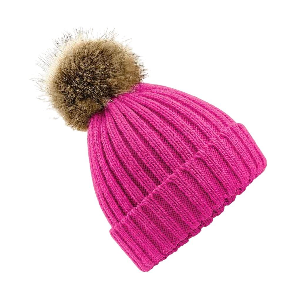 Beechfield Unisex Fur Pop Pom Chunky Beanie