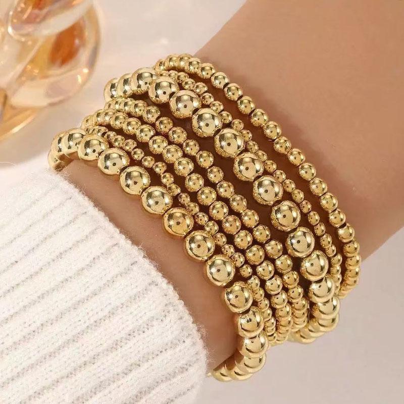 6Pcs/Set Stackable Gold Color Luxury Beads Wristband Accessories Beaded Bracelets Set Pentacle Star Love Heart Charm Hand Chains
