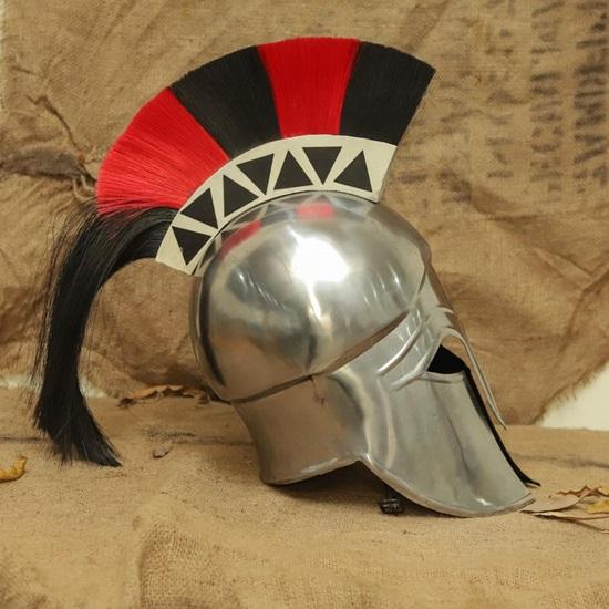 Handmade Greek Corinthian Helmet  Silver Spartan Warrior Armor  Plume Crested Cosplay Prop
