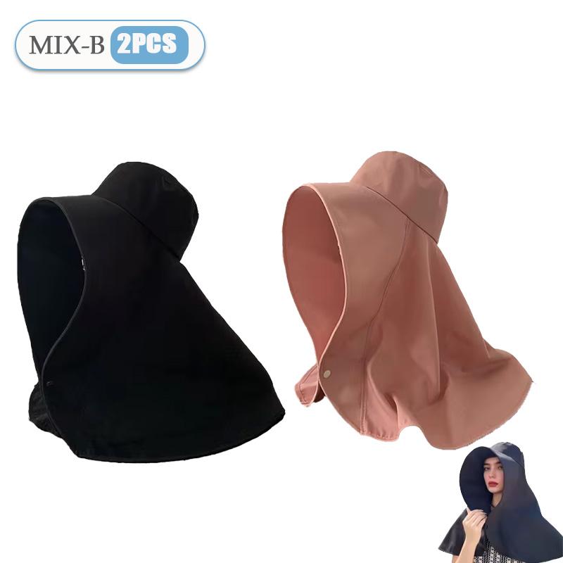 Summer Solid Color Women Cap Outdoor Uv Anti Neck Protection Sun Visors Hat Fishing Hiking Big Brim Shawl Sunscreen Ponytail Cap