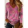 Vintage Women's T-Shirt Graphic Paisley Elegant Fashion Tee Long Sleeve T-shirts V-Neck Regular Tops Pullover Fall Winter