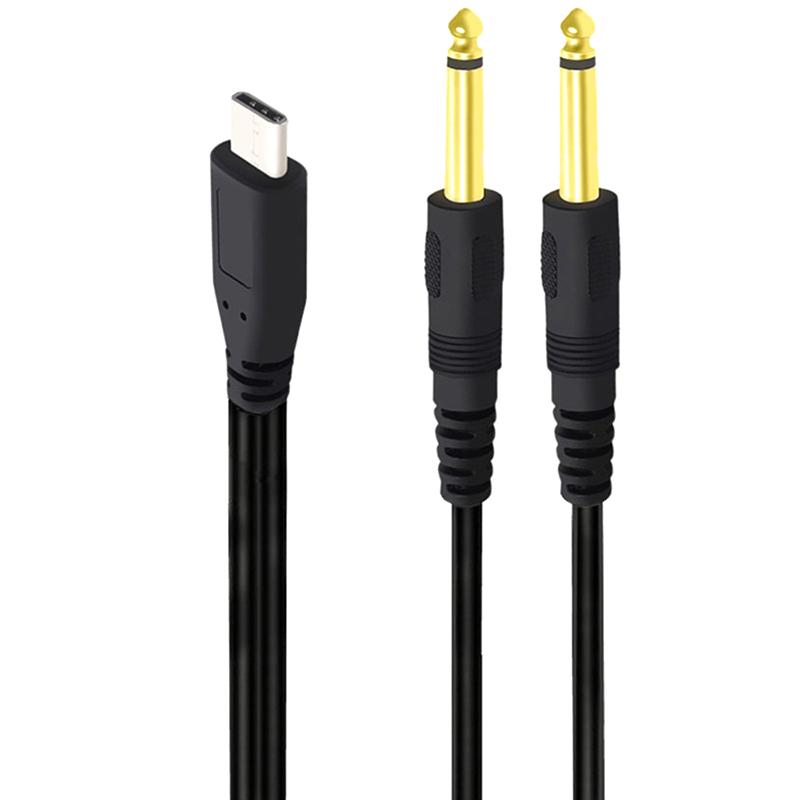 1M 1Na2 Typ-C Na Dvojitý 6,35mm Samec TS Audio Kabel USB-C Na 1/4 Palcový Audio Kabel Y Rozbočovač Samec Pro Telefon Laptop Tablet PC