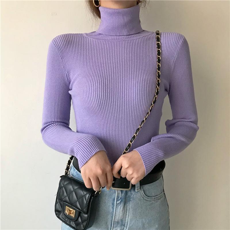 Dolcevita Pullover Maglioni Donna Autunno Inverno Primer Camicia Manica lunga Corta Slim fit Maglione aderente Solido