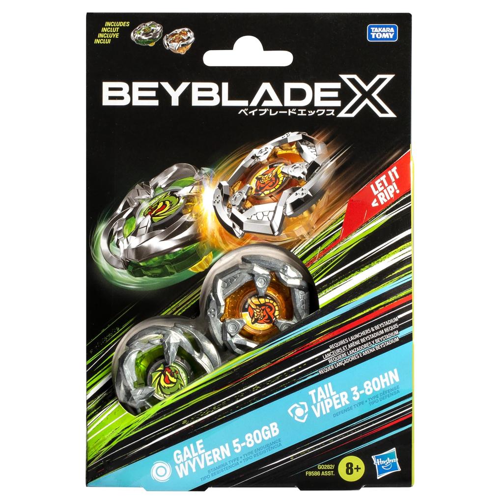 Beyblade X Gale Wyvern Tail Viper Dual Pack Set with 2 Battle Top Toy for Boys and Girls Ages 8 5-80GB & 3-80HN Right-Spinning Tops,