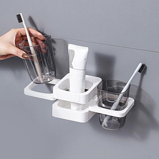 Dustproof Upside-down Design Stable Punch-free Wall-mounted Suction-up Toothpaste Toothbrush Holder Toothbrush Organizer