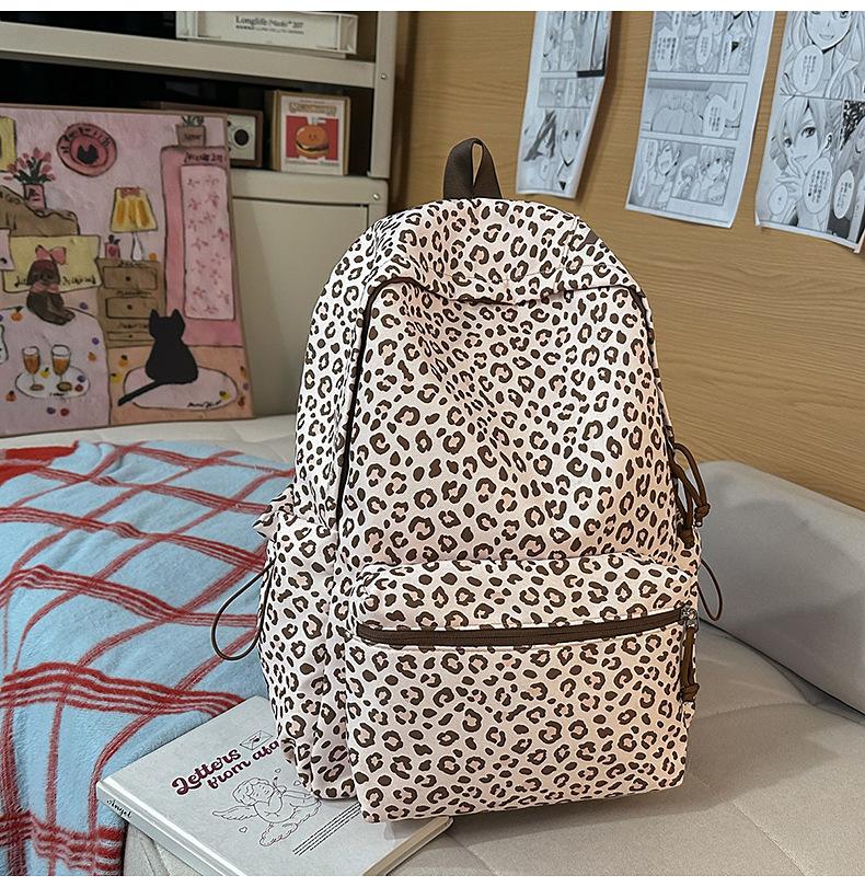 Schultasche Koreanische Version Leopardenmuster Schultasche Weiblich Klein Frisch High School College-Student Rucksack Campus Ins Fengsen Polka-Dot-Rucksack Weiblich