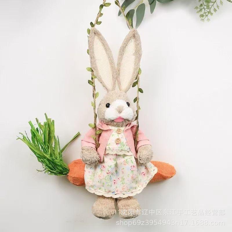 Handmade Woven Straw Rabbit Swing Ornament Rustic Boho Hanging Home Centerpiece Christmas Easter Gift For Kids Couples Cozy