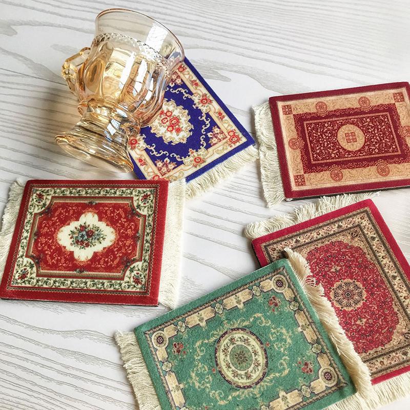 Coasters Cup Pad Persian Mini Woven Rug Mat Mousepad Carpet Ethnic Pattern Cup Laptop With Home Office Table Decor Craft Table