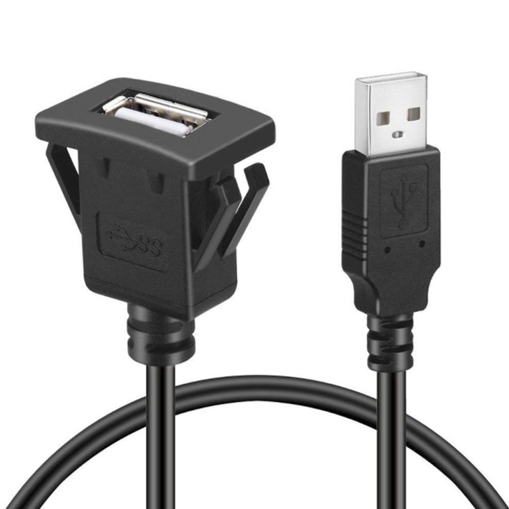 Flush Mount SUV Car Dashboard USB Port Audio Line Extention Cable Male To Female