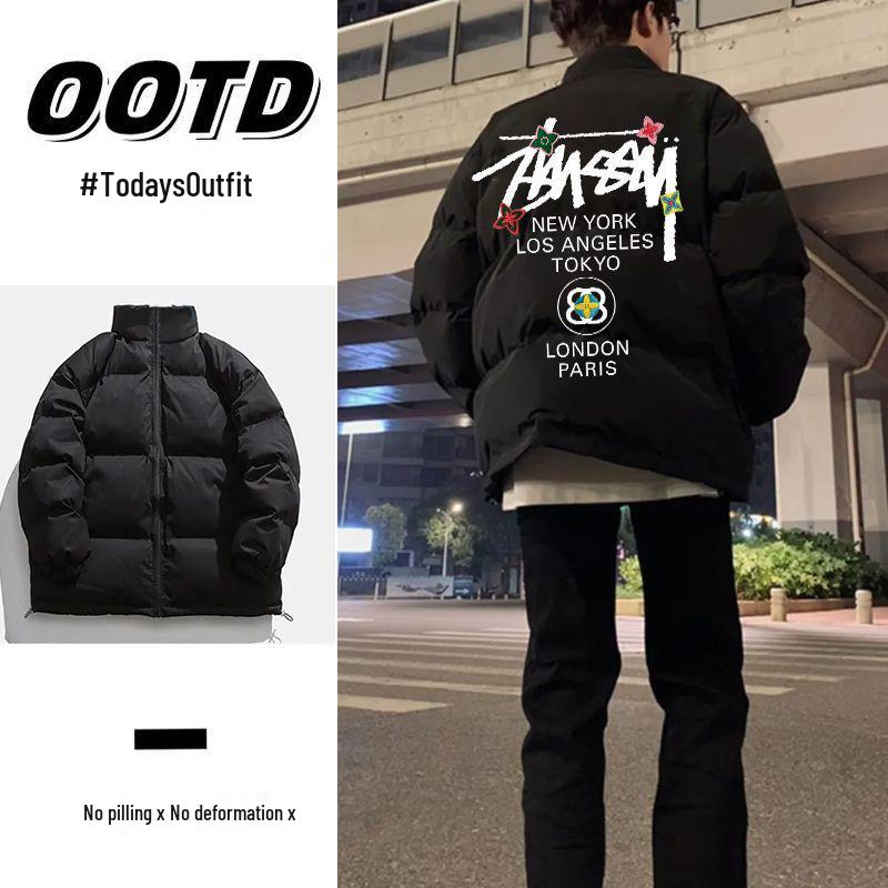 Unisex Autumn/Winter Thickened Cotton Padded Jacket with Letter Print