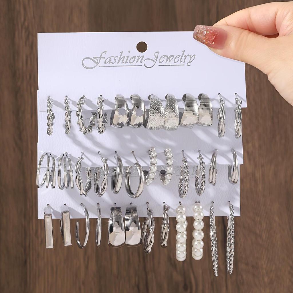 European & American C-Shaped Metal Texture Ear Cuff: Women's Retro Twist Earring Set (6-Piece).