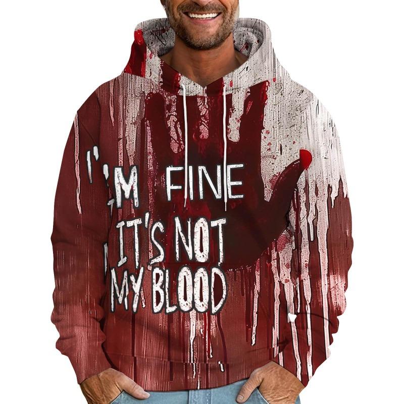 Vintage 3D It'S Not My Blood Bloody Letter Patterns Printed Sweatshirts Hoodies For Men Clothes Y2k Top Pullovers Spring And Autumn Boy Tees Clothing