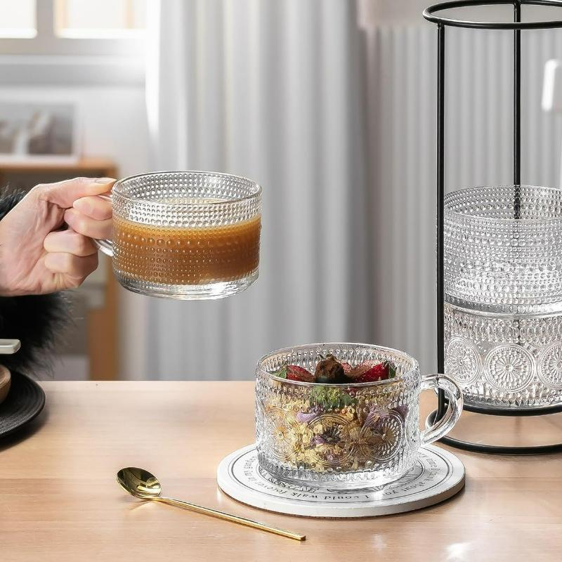 Taza de Desayuno de Vidrio Vintage Transparente Leche Avena Hogar Jugo Avena Tazas de Café con Asa Cristalería Transparente