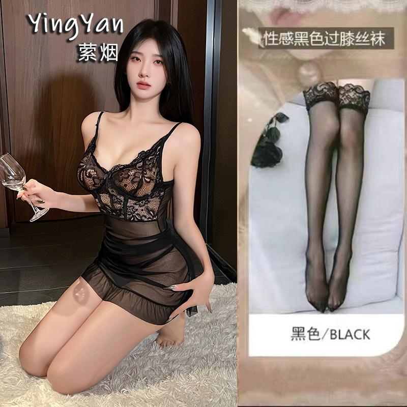 Sexy lingerie sexy perspective lace slim nightdress charm tulle hollow beautiful back irregular loungewear