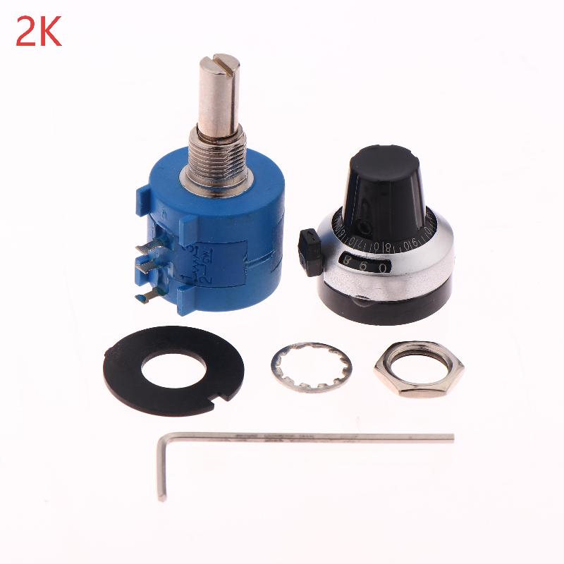 1Set 3590S Precision Multiturn Potentiometer Kit - 10 Ring Adjustable Resistor + Rotary Knob & Counting Dial