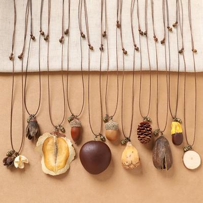 Plant Fruit Acorn Pendant Simple Long Sweater Chain Retro Literary Niche Woven Necklace Women's Accessories