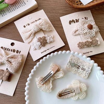 2pc White Color Lace Embroidered Woman Hair Clips Knitted Hair Clamp Pins Flower Hairpins BB Barrette Girls Hair Accessories