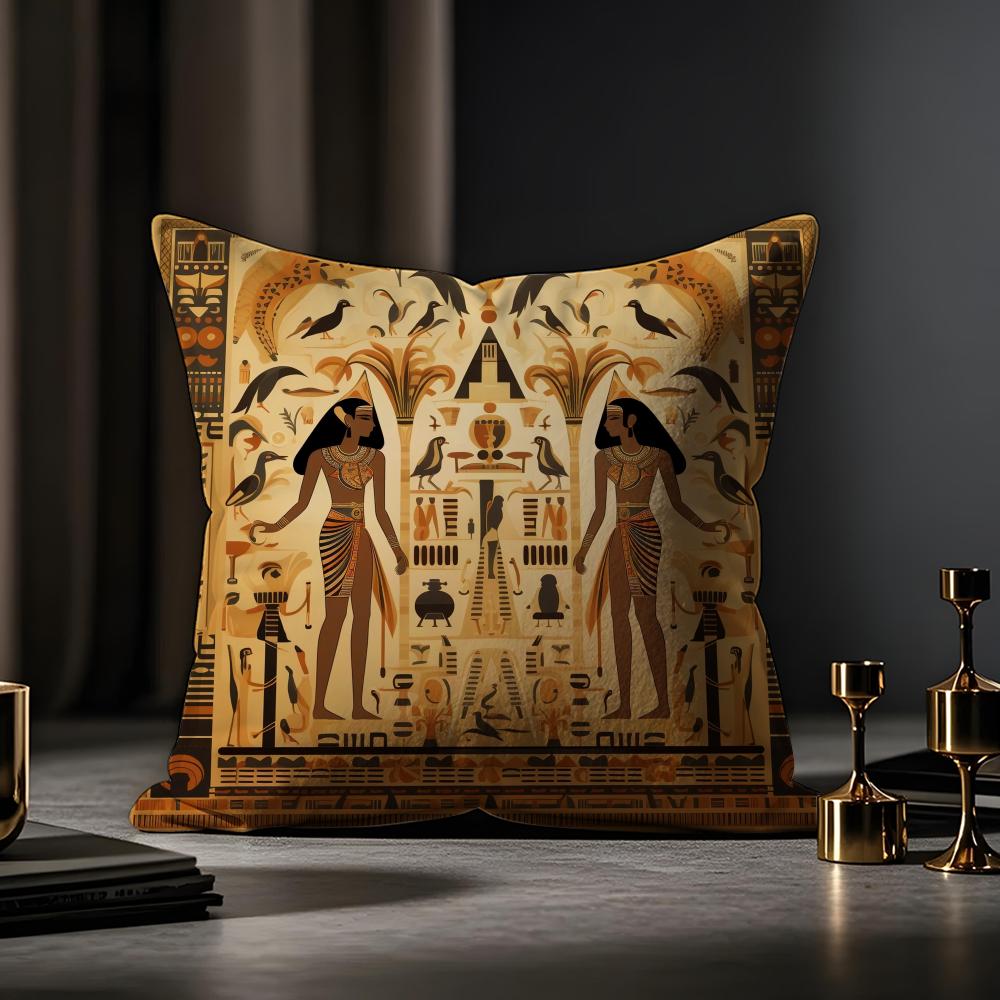 Egypt Pharaoh Cushion Cover Anti-dustmite Pillowcase Invisible Zipper Silky Short Plush Sofa Cushion Cover