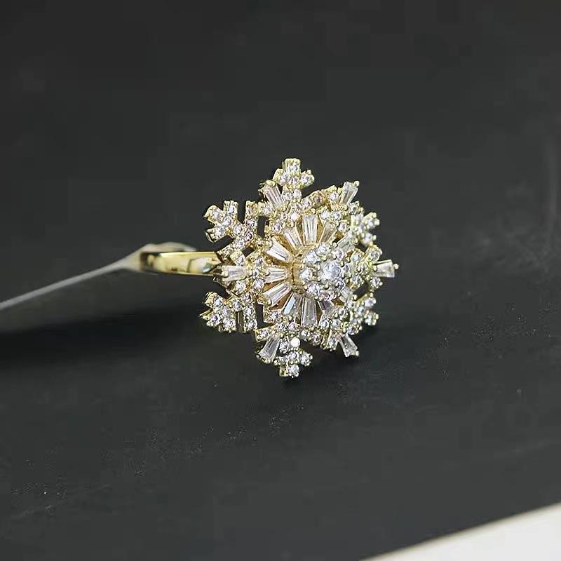 

Новые роскошные двухслойные регулируемые кольца со снежинками и цирконием для женщин и девочек, модные элегантные кольца, свадебные украшения золотой