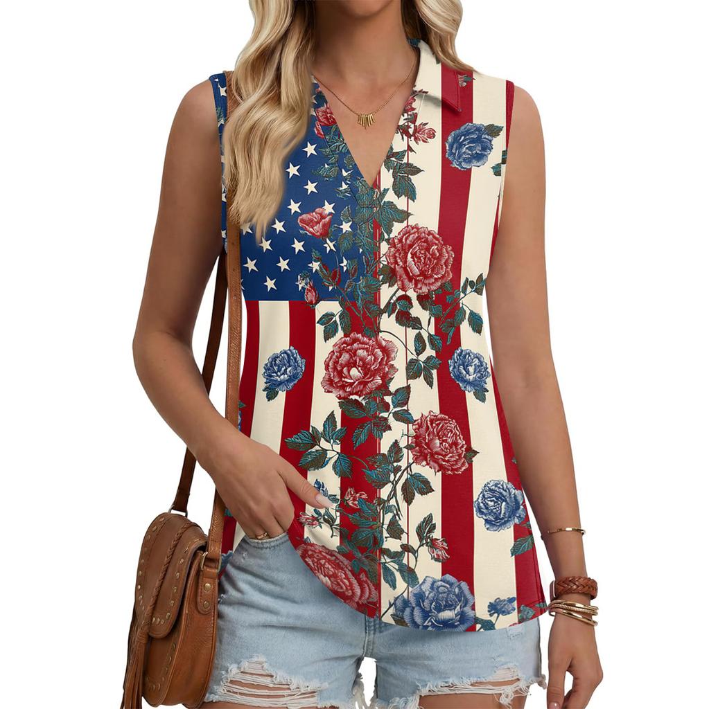 Women's Fashion Casual Lapel Sleeveless Color Shirt Women's V-Neck Up Tops