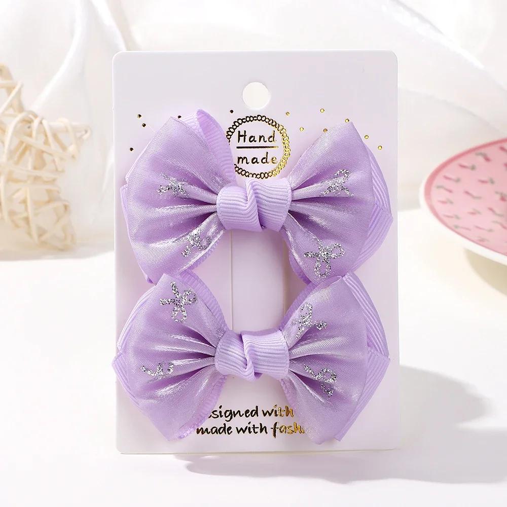 2PCS /Set Embroidery Bowknot Hair Clips 2.7inch Cheer Bows Handmade Hairgripes for Kids Girls Headdress Hair Accessories