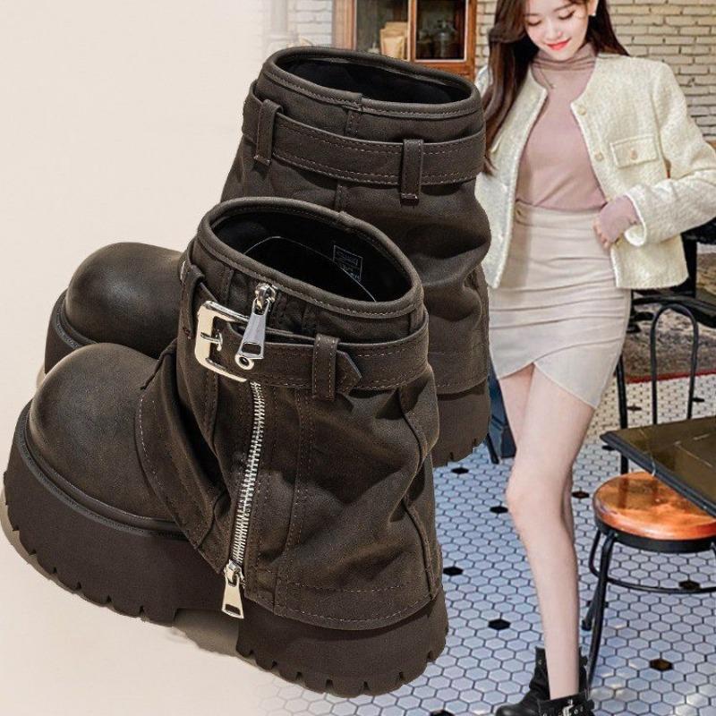Muffin thicksoled heightening medium boots women's new small trouser boots are thin, sweet and cool Spice Girls short boots