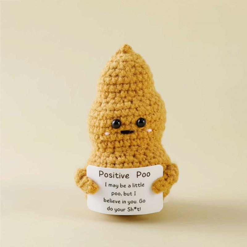 Funny Crochet Positive Inspirational Emotional Support Cat Doll Home Room Decoration Handmade Knitted Cat Desktop Ornament Gift