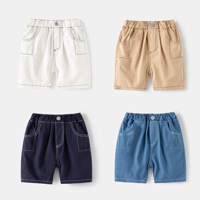 Solid Color Shorts Korean Style Summer Baby Boy Geometric Contrast Stitching Casual Pants Children's Mid-Waist Five-Point Pants Children's Clothing