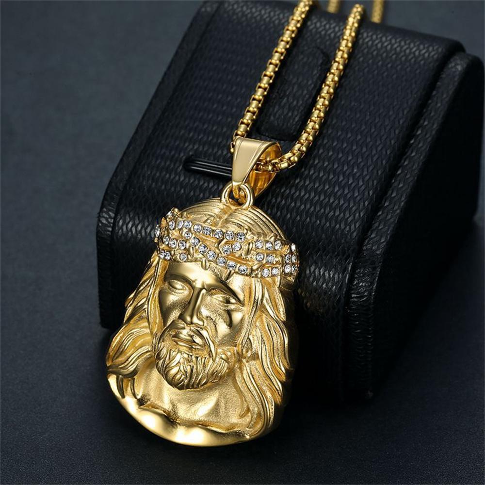 Religious  Christ Jesus Head Pendant Gold Color Stainless Steel CZ Christian Necklace For Men Jewelry Male Gift 2025