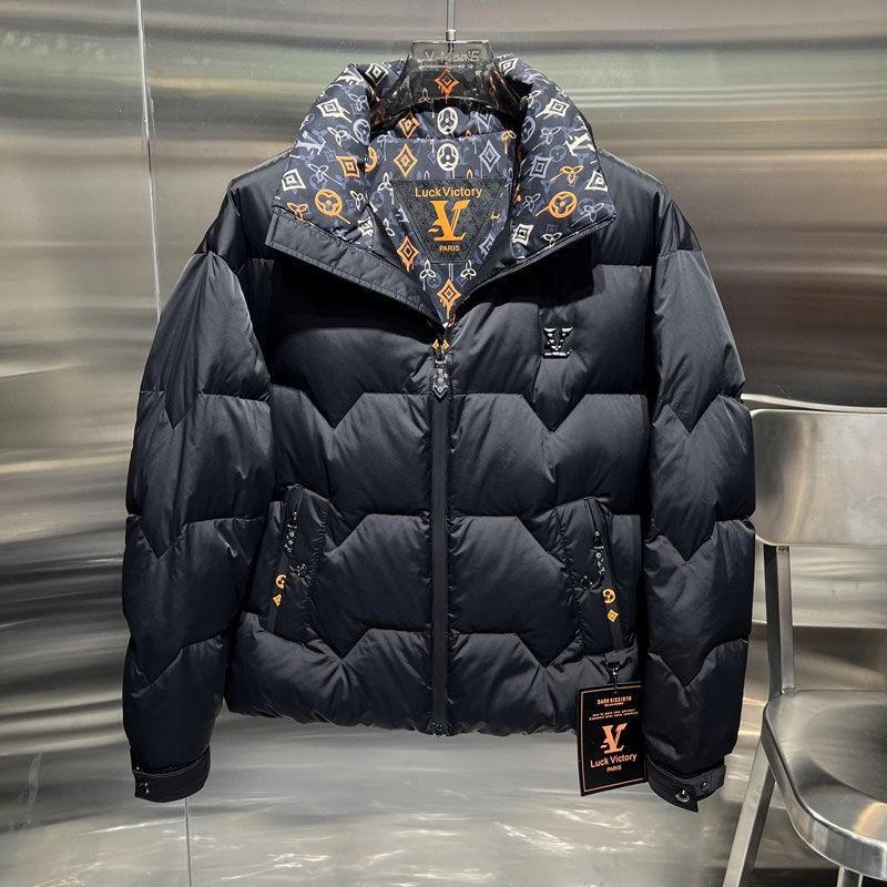 Winter Thick Padded Jacket Men Fashion Streetwear Stand Collar Zip Up Coat Black