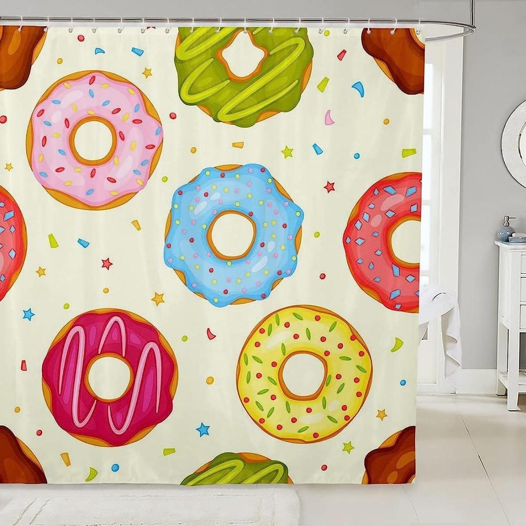 Shower Curtain Colorful Donuts Pink Chocolate Lemon Blue Mint Glaze Bathroom Curtains Polyester Fabric Waterproof Bathroom Decor