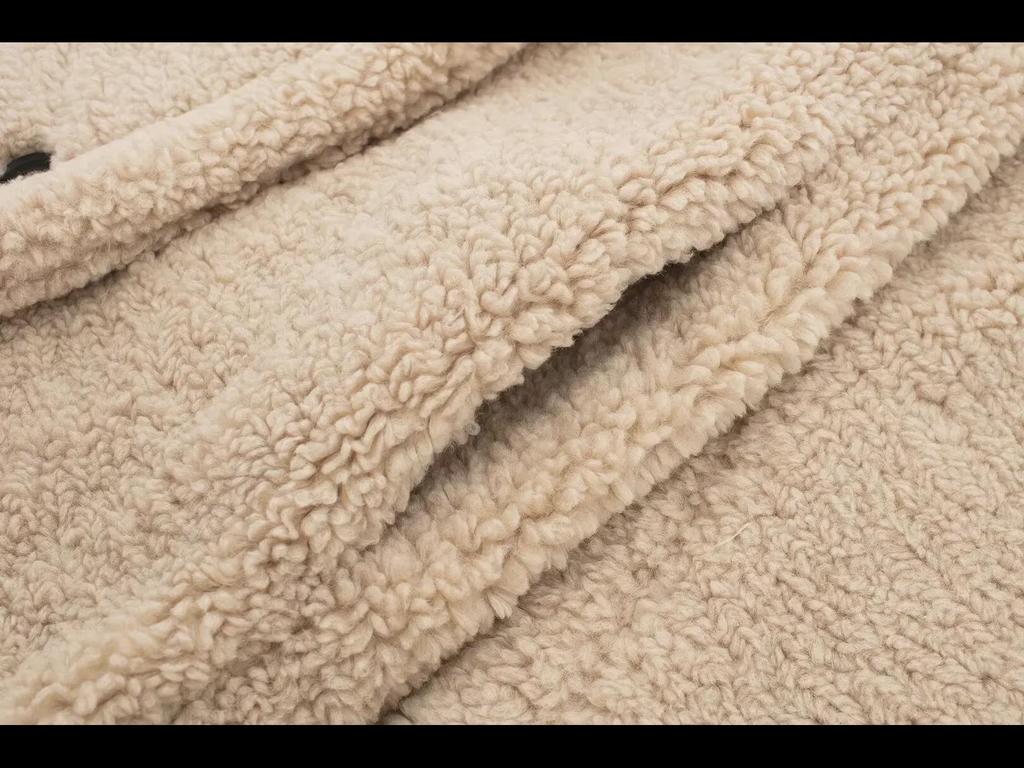 Palton lung din piele de miel, stil european și american, pentru femei, de iarnă, cald, cu două rânduri de nasturi (1255700)