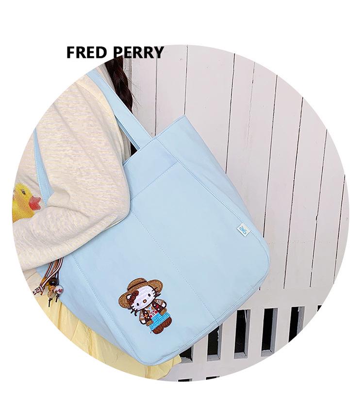 Versatile Women's Canvas Tote Bag with Cartoon Embroidery – Large Capacity, Multi-functional Shoulder Bag