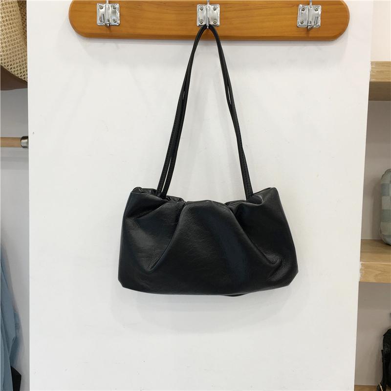 Vintage Pleated Cloud Bag for Women Soft Leather Large Capacity Shoulder Bags Shopping Bags Solid Color