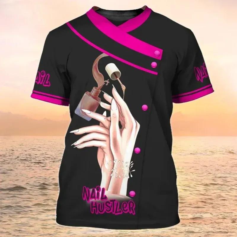 Manicurist Shirt Women's T-shirt 3D Nail Polish Printed Harajuku Short Sleeve Tees Summer Fashion Pullover Female Casual Tops