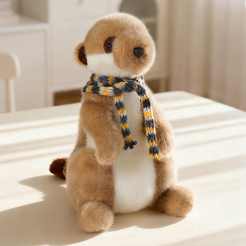 22cm Cartoon Leuke Staande Stokstaart Pluche Pop Schattige Stokstaart Otter Knuffeldier Met Sjaal Woondecoratie Cadeau Voor Kinderen about 22cm