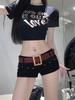 Pantaloncini Neri di Jeans Sexy a Vita Bassa Spicy Girl - Hot Pants Svasati Snella per Donna