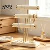 Desktop Jewelry Holder 3 Tier Velvet Organizer, T-shaped for Bracelet, Display Rack Necklaces Rings, & Earrings, Stand with Storage Tray Organizer