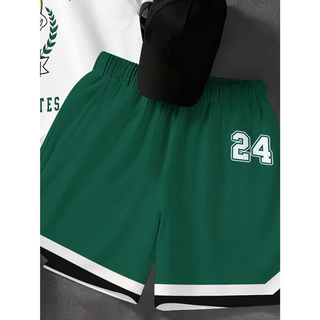 Fashionable basketball letter print pattern, spring and summer short sleeved T-shirt and shorts set