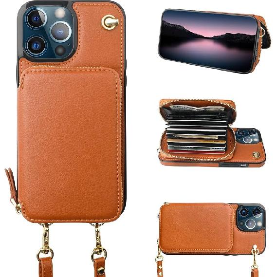 Bocasal Crossbody Wallet Case for iPhone 13 Pro Max, RFID Blocking Leather Purse Case with Card Holder, Protective Handbag Flip Cover with Zipper
