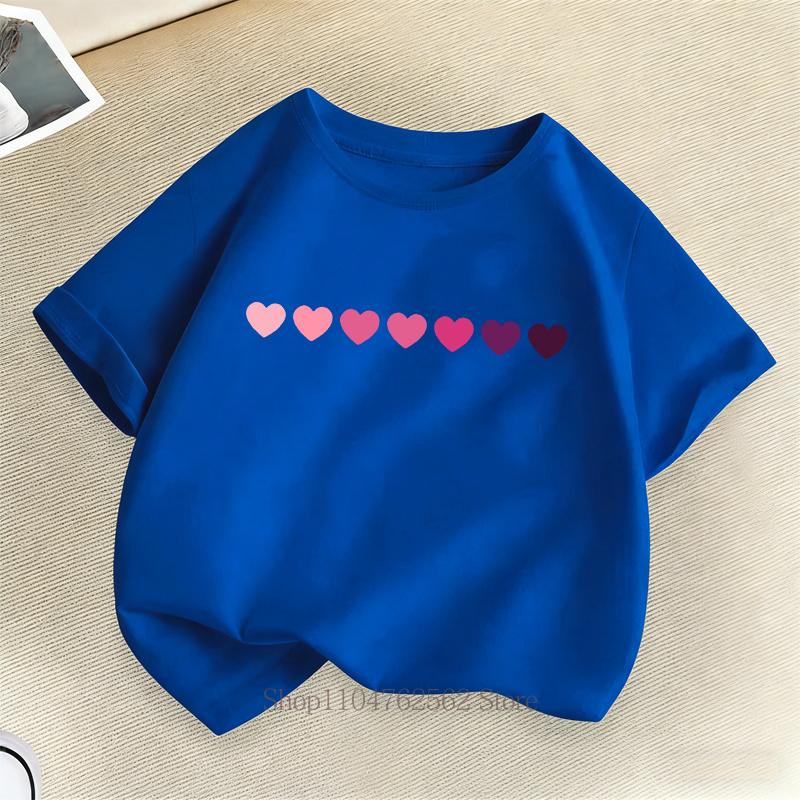 Heart Graphic Print Children Tshirts Summer Casual Fashion Kawaii Girls Colorful Tops Kids ONeck Short Sleeve Tshirts