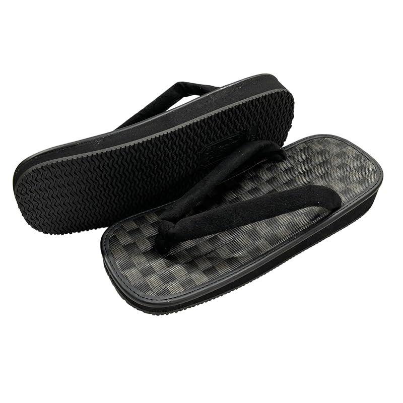 Used [New] [Edo Ten] Seta Sandals Large Size Shiki Ame Sole Men's Black Checkered Rush 30cm Black 1 Shaku 4L 1