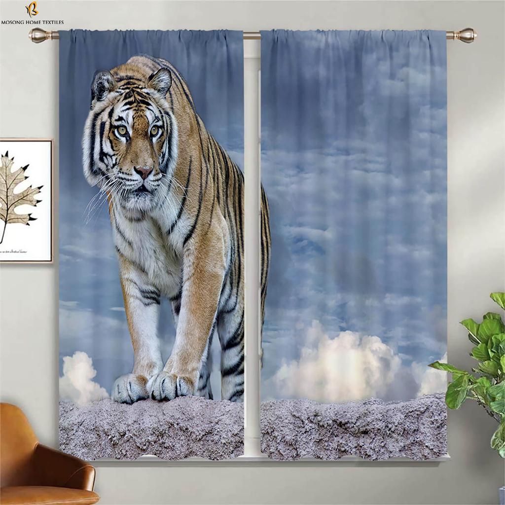 Cheetah Tiger Animal 3d Three-Dimensional Printing Curtain Bedroom Living Room Study Kitchen Window Decoration Curtain 2 Pieces