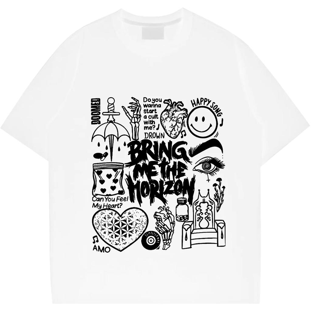 Smil Graffit O-Neck Oversize Loose Tee Y2k For Men Tees Graphic Hippie T-shirt Casual Style Clothes Slight Stretch Tops
