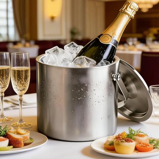 Stainless Steel Ice Bucket with Lid And Tongs 2/3L Large Capacity Double Wall Insulated Ice Bucket for Parties Wine Champagne Cocktails Home Bar