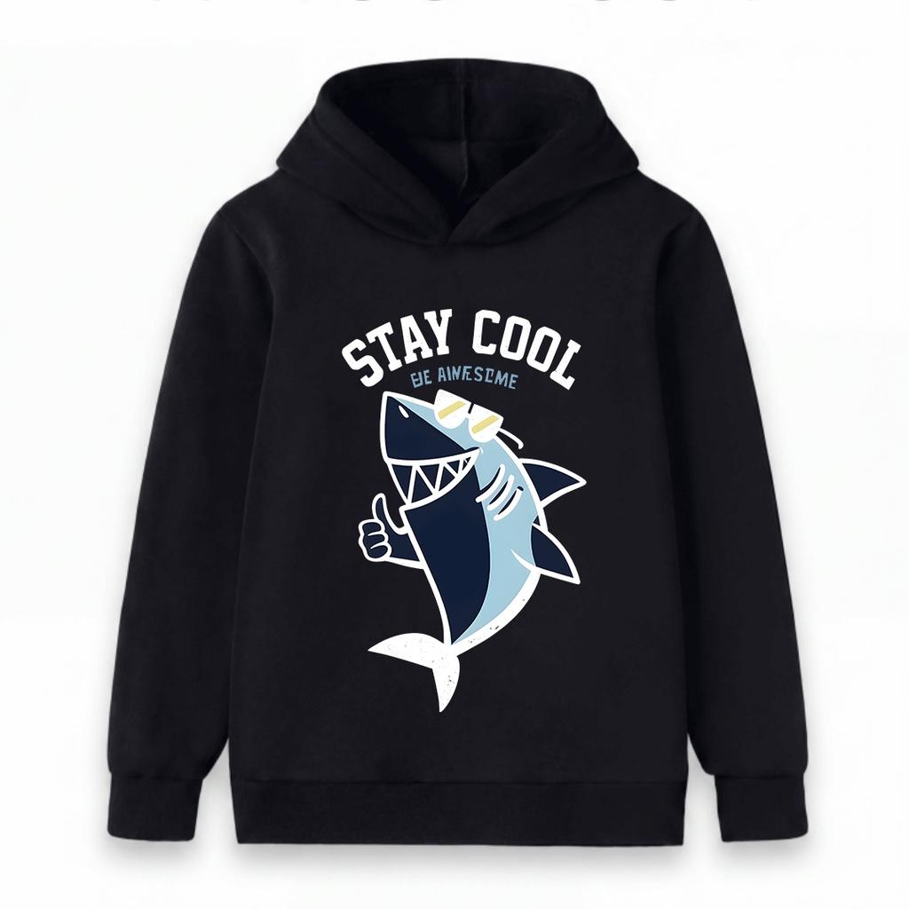 Kids Boys Girls Hoodie, Cool Shark Stay Cool Print Casual Pullover Hooded Sweatshirt for Daily Wear