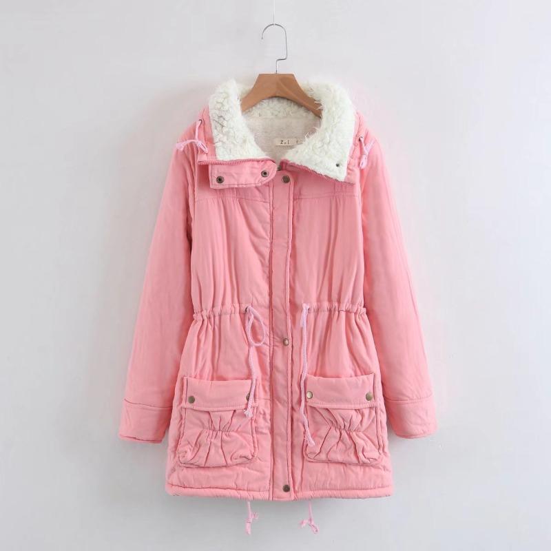 Winter Clothing New Medium and Long Slim Peach Skin Velvet Cotton Coat Drawstring Waist Lamb Wool Warm Coat Women