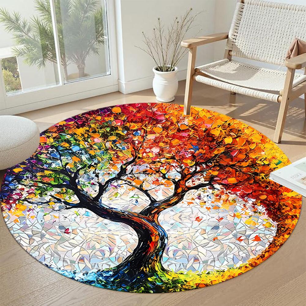 Tree Life Round Floor Mat Suitable for Dormitory Hallway Balcony Dining Room Antislip Round Carpet Office home decor Best for Christmas
