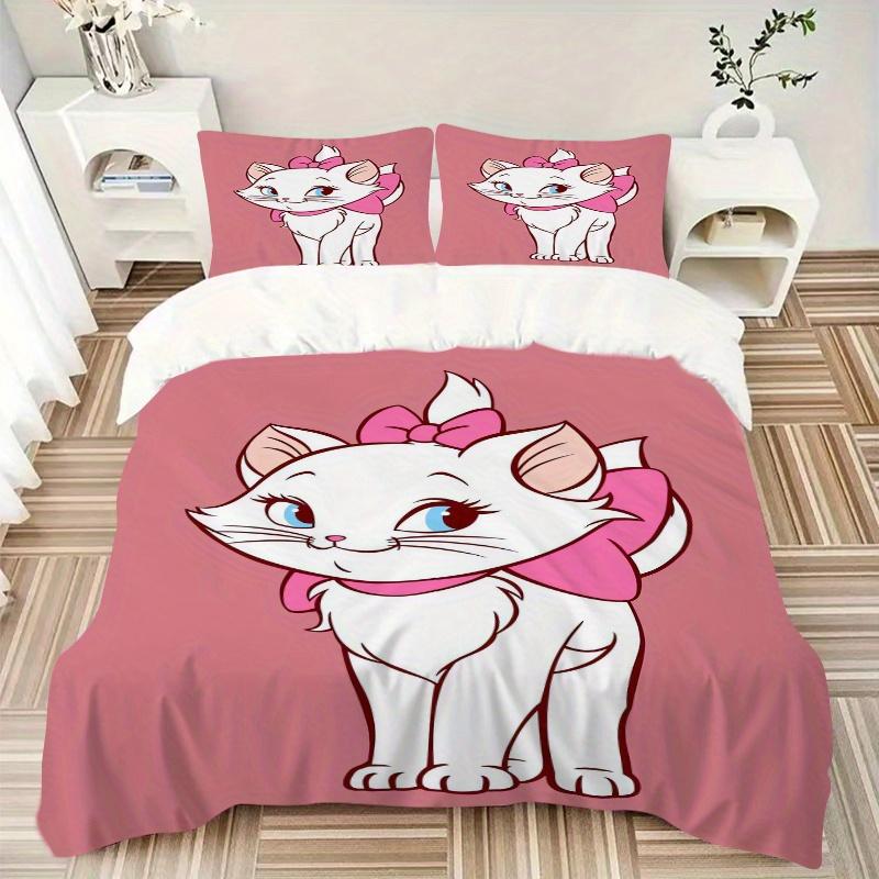 3 stuks Schattig Aristokatten Marie Kat Roze Strik Beddengoed Set, Zachte en Comfortabele Dekbedovertrek voor Slaapkamer, Logeerkamer W001